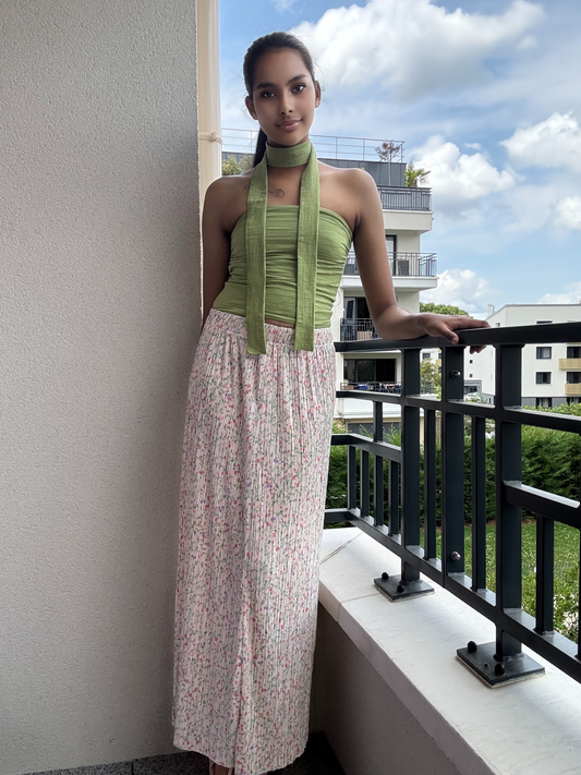 Jupe longue plissée fleurie