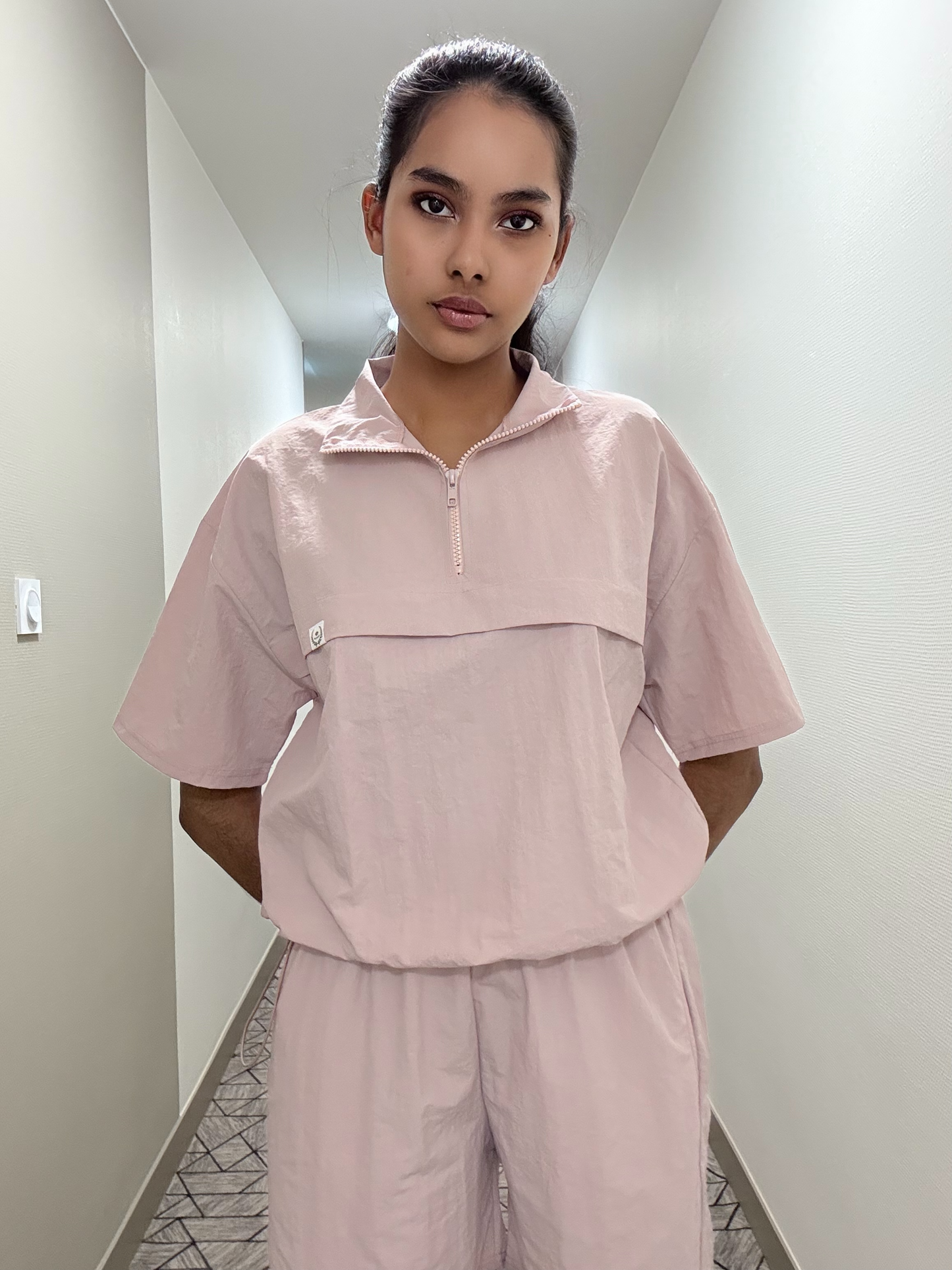 Ensemble haut et short en nylon rose